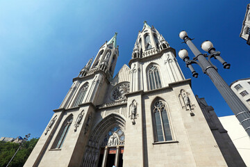 Perspective view of the Cathedral of Se in Sao Paulo downtown, Brazil