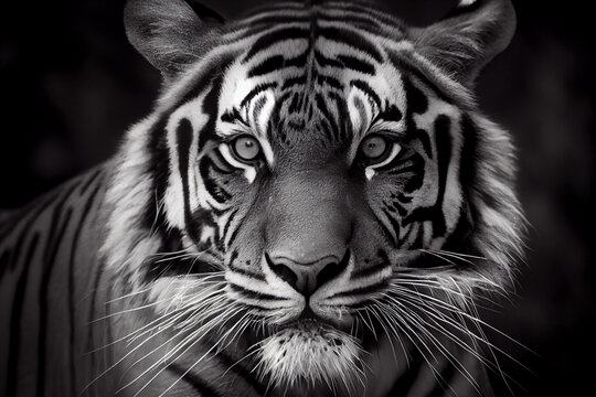 Schwarz weiß Portrait von einem Tiger. Perfektes Wandbild - Generative Ai
