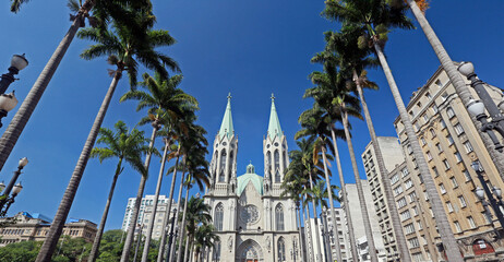 Metropolitan Cathedral of Se in Sao Paulo downtown, Brazil