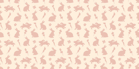 Hand drawn seamless pattern with cute doodle silhouette bunnies. Easter background. Perfect for textile or paper wrapping design. Vector illustration - 570750561