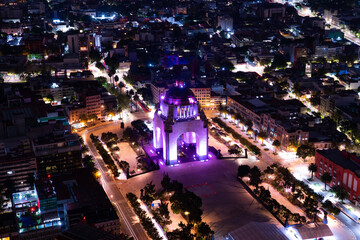 Aerial view of city centre showing architectural landmark Monument to the Revolution located in...