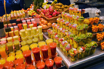 Picturesque La Boqueria fresh food market and tapas bar Barcelona Spain February 3 2023