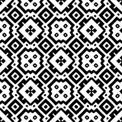 Vector geometric traditional folk ornament. Ethnic seamless pattern. Minimal ornamental background with abstract shapes. Black and white texture. Dark repeat design.