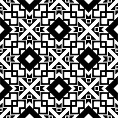 Vector geometric traditional folk ornament. Ethnic seamless pattern. Minimal ornamental background with abstract shapes. Black and white texture. Dark repeat design