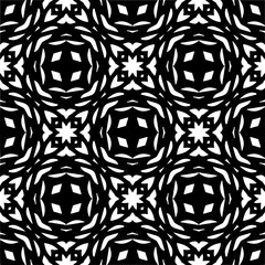 Vector geometric traditional folk ornament. Ethnic seamless pattern. Minimal ornamental background with abstract shapes. Black and white texture. Dark repeat design
