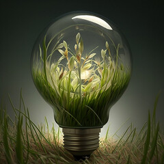 Tree and greenery inside a lightbulb generative ai