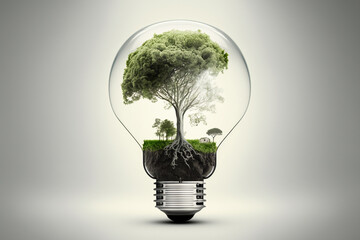 Tree and greenery inside a lightbulb generative ai