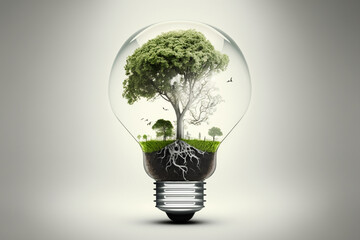 Tree and greenery inside a lightbulb generative ai