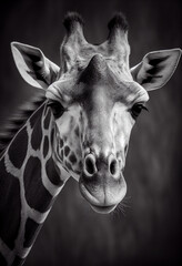 Schwarz weiß Portrait von einer Giraffe. Perfektes afrikanisches Wandbild - Generative Ai - obrazy, fototapety, plakaty