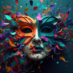 carnival, woman, colorful, brazil, joy, party, masks, generative AI