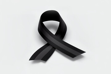 Black awareness ribbon on white background. Mourning and melanoma symbol. Generative AI.