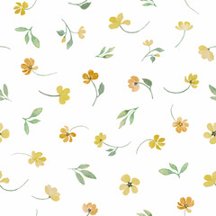 Watercolor floral seamless pattern with painted  yellow flowers. Hand drawn spring illustration.. Vector EPS.