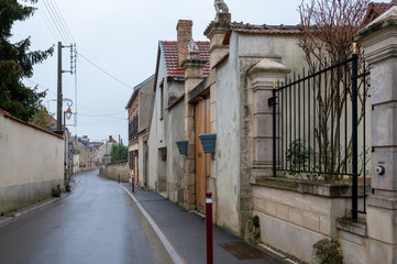 Beautiful French architecture and houses near Champagne sparkling wine making town Reims, Champagne, France