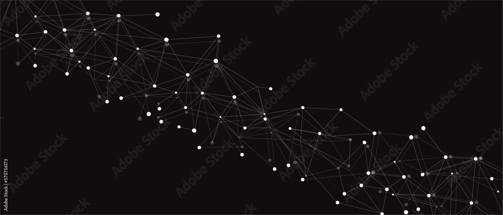 Wall mural White network. Abstract connection on black background. Network technology background with dots and lines for desktop. Ai system background. Abstract concept. Line background, network technology - Wall murals