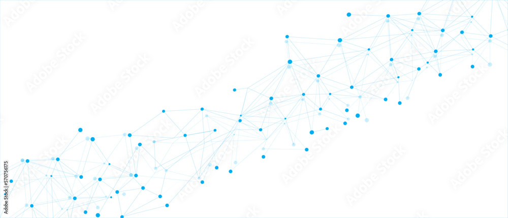 Wall mural blue network. abstract connection on white background. network technology background with dots and l