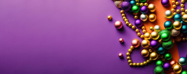 colorful mardi gras beads background illustration, web banner, ai - obrazy, fototapety, plakaty