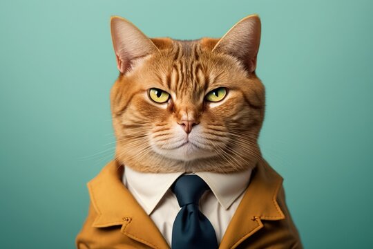 Studio photo portrait of a cat in business clothes, concept of Business Professional and Feline Fashion, created with Generative AI technology