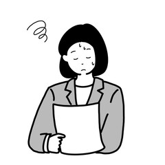 プリントを読み困惑している女性