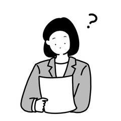 プリントを読み疑問を感じる女性