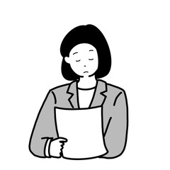 プリントを読む女性