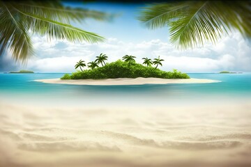 Fototapeta na wymiar Tropical island beach with palms. Generative AI