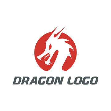 circular dragon head logo in red  