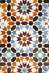 Moroccan Islamic mosaic tiles in Marrakesh, Morocco