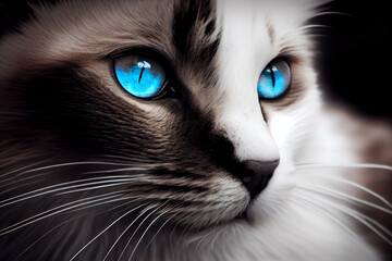 Tier Color-Key-Effekt: Schwarz-weiß Foto von einer Katze mit blauen Augen - Generative Ai