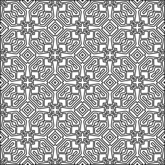 Stylish texture with figures from lines.
Abstract geometric black and white pattern for web page, textures, card, poster, fabric, textile. Monochrome graphic repeating design. 