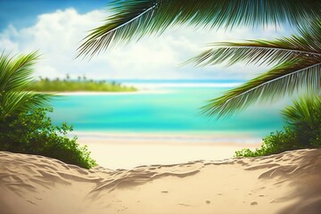 Obraz premium Tropical island beach with palms. Generative AI