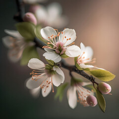 Close up of budding cherry blossoms, Spring, Generative AI