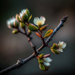 Close up of budding cherry blossoms, Spring, Generative AI