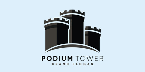 Podium tower logo with modern design premium vector