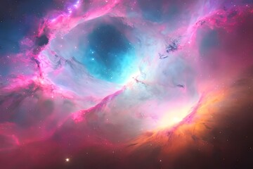 Obraz na płótnie Canvas Illustration of beautiful dreamlike nebula. Ai generative work.