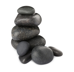 Stack of spa stones on white background