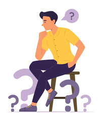 Man Sitting and Thinking a Question Concept Illustration