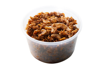 Thai style Dried Shrimp Chili Paste in plastic container isolated on white