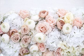 pink and white roses decoration for wedding