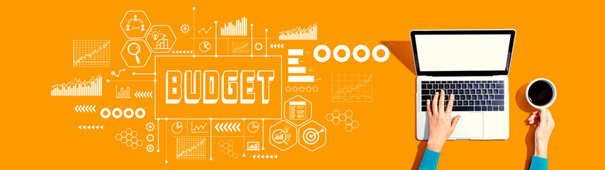 Fototapeta premium Budget theme with person using a laptop computer