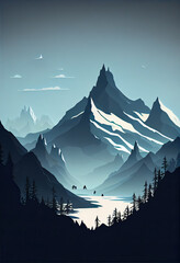 Very minimalistic poster art of Ural Mountains.