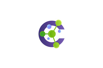 C letter logo with molecule icon in flat design style