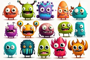 Behang Monster set of funny monsters, ai generated