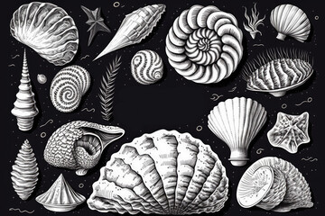 sea shells illustration background, ai generated