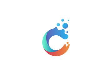 C letter logo design with water element in colorful gradient design
