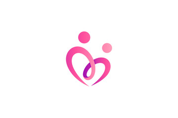 Care love people logo, heart and person symbol in simple design