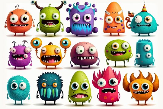 set of funny monsters, ai generated