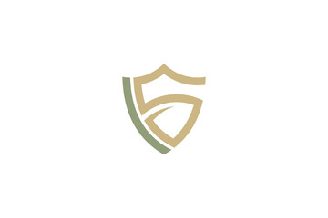 Shield logo with letter s in flat design style