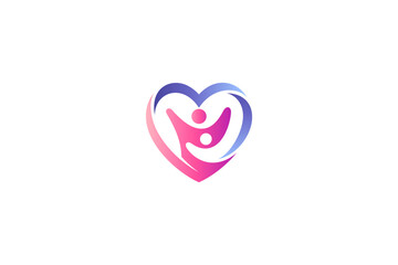 Care love people logo, parent and child symbol in minimalistic design style