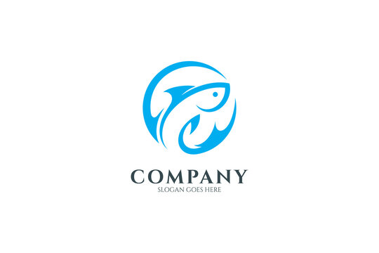 Fresh fish logo with circle shape design in blue color