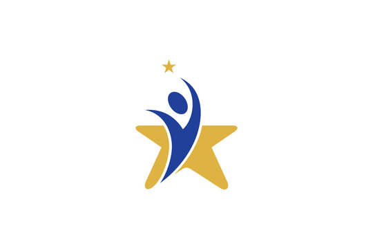 Logo of people reaching for stars on star background in flat design